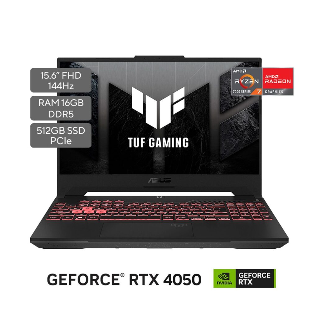 PORTATIL ASUS TUF GAMING A16/ AMD RYZEN 7/RTX 4050 6GB/MEMORIA 16GB/ DISCO SSD 512GB/ PANTALLA 15.6" 144HZ